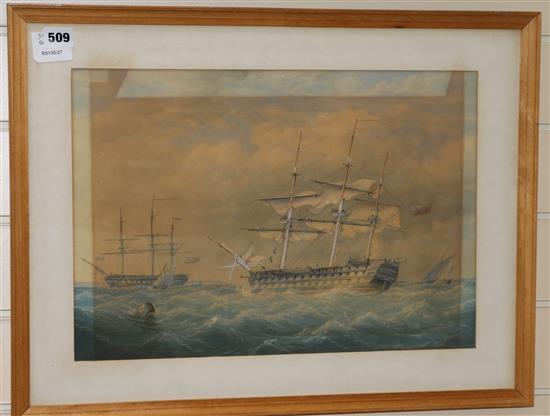 William Joy British Ships watercolour, 31 x44cm